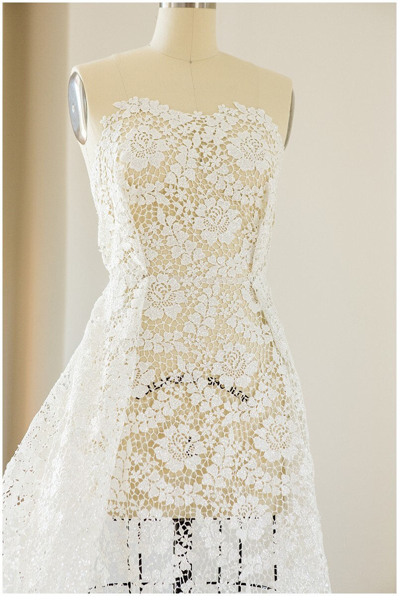 Guipure HAUTE COUTURE lace fabric with glitter finish/ wedding dress fabric/ crochet lace/ bridal lace// L17-090