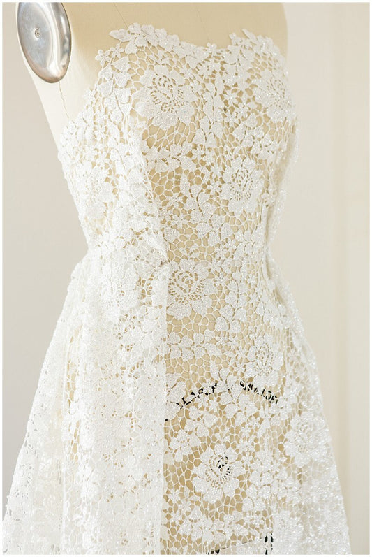 Guipure HAUTE COUTURE Spitzenstoff mit Glitzer-Finish/ Brautkleid Stoff/ Häkelspitze/ Brautspitze// L17-090