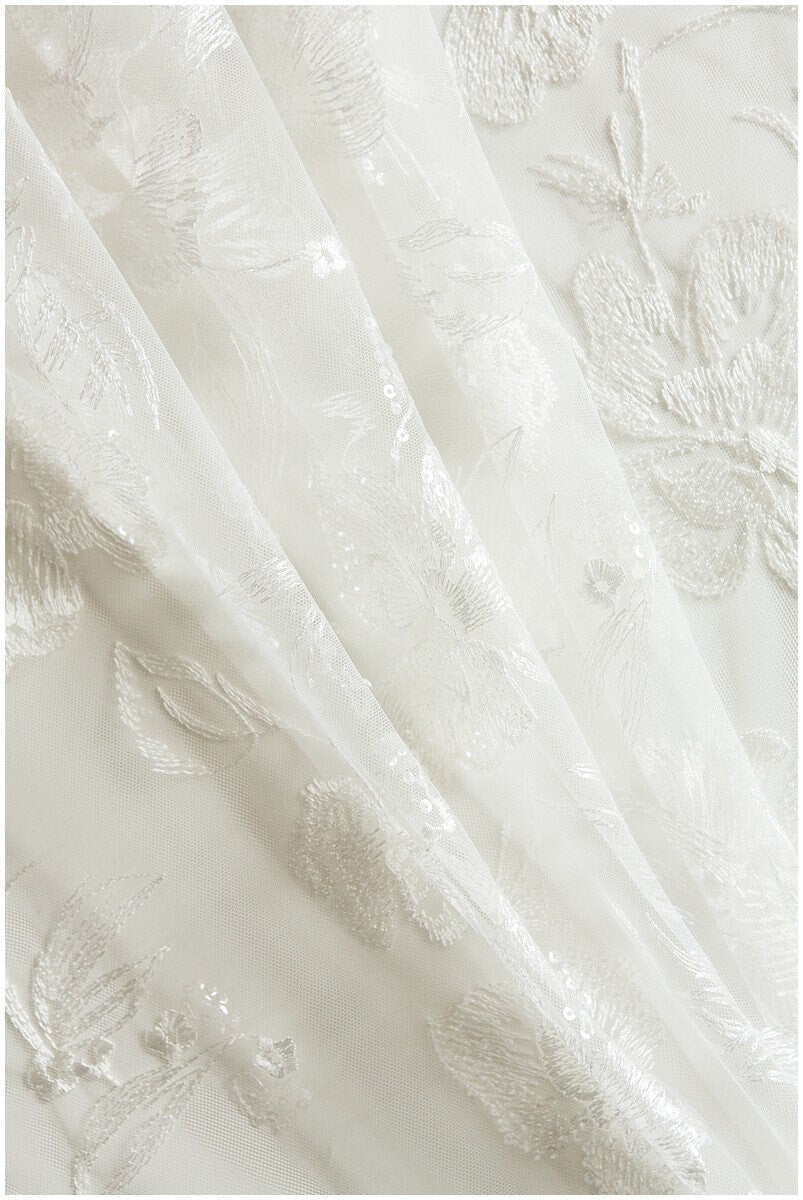 Romantischer Braut Spitzenstoff Off-White/ Pailletten bestickte Blütenspitze/ Hochzeitskleid Spitze/ bestickte Spitze// L17-094