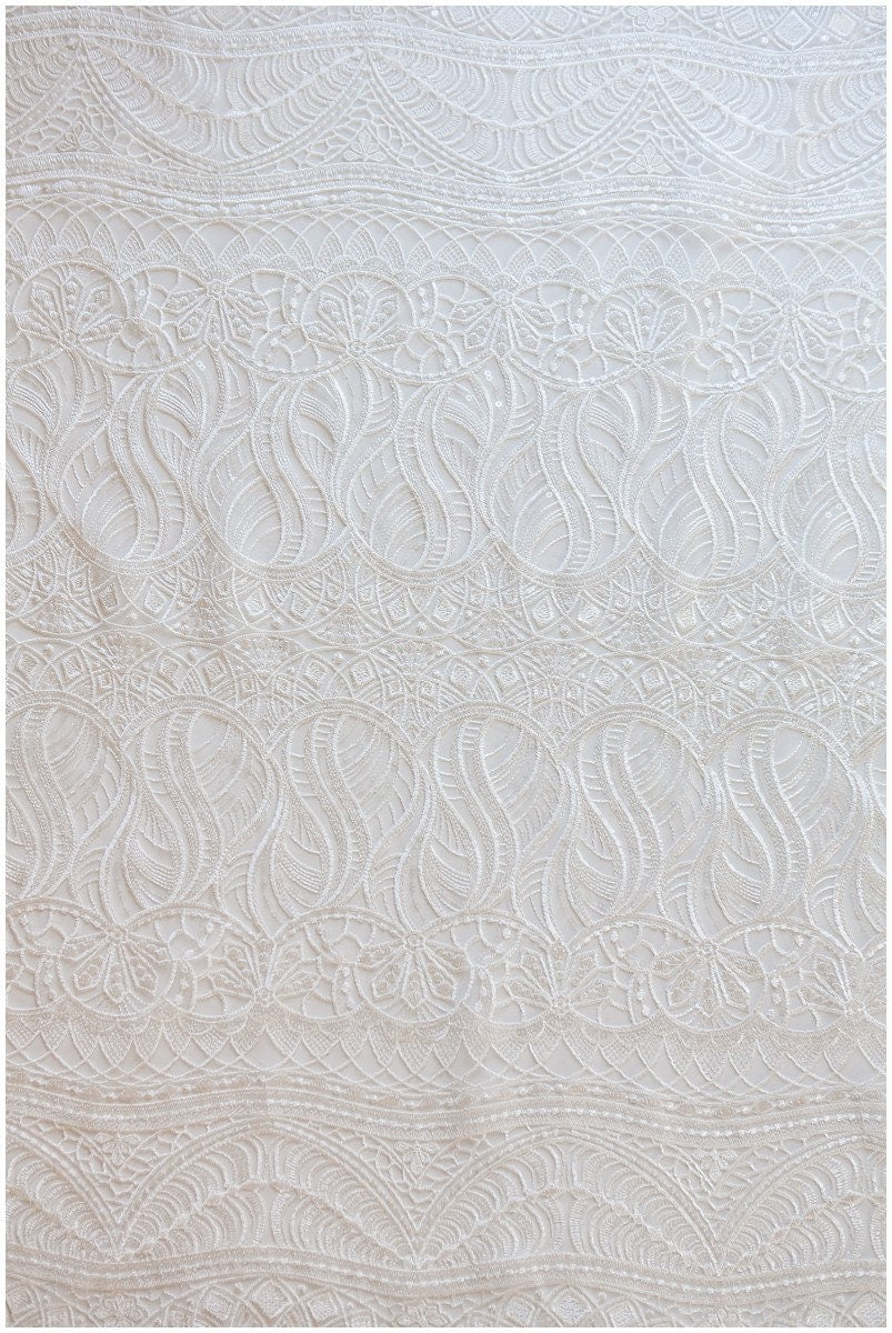 Beautiful boho lace fabric/ bridal lace off-white/ wedding dress lace fabric with sequins/ boho bridal lace// L17-103