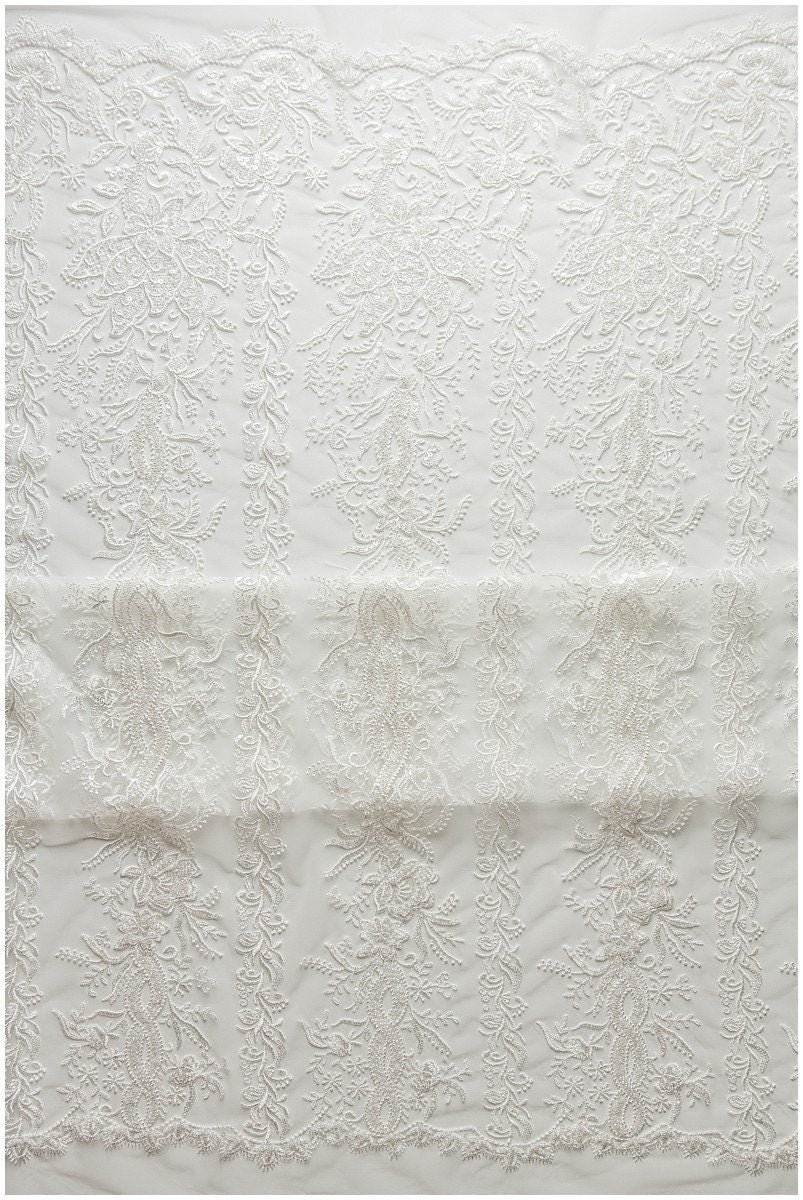 Schwerer Perlen Spitzenstoff, Braut Spitzenstoff, Hochzeitskleid Spitzenstoff, florale Spitze, Braut Spitzenkleid, Wellenspitze// L17-107
