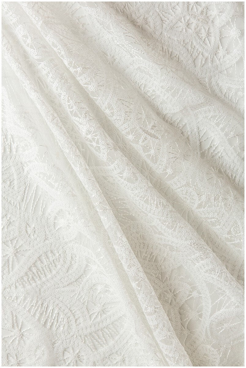Moderner geometrischer Spitzenstoff Off-White/ Braut Spitzenstoff mit Pailletten/ Hochzeitskleid Spitzenstoff/ Pailletten Spitze/ Braut Spitze// L17-116M