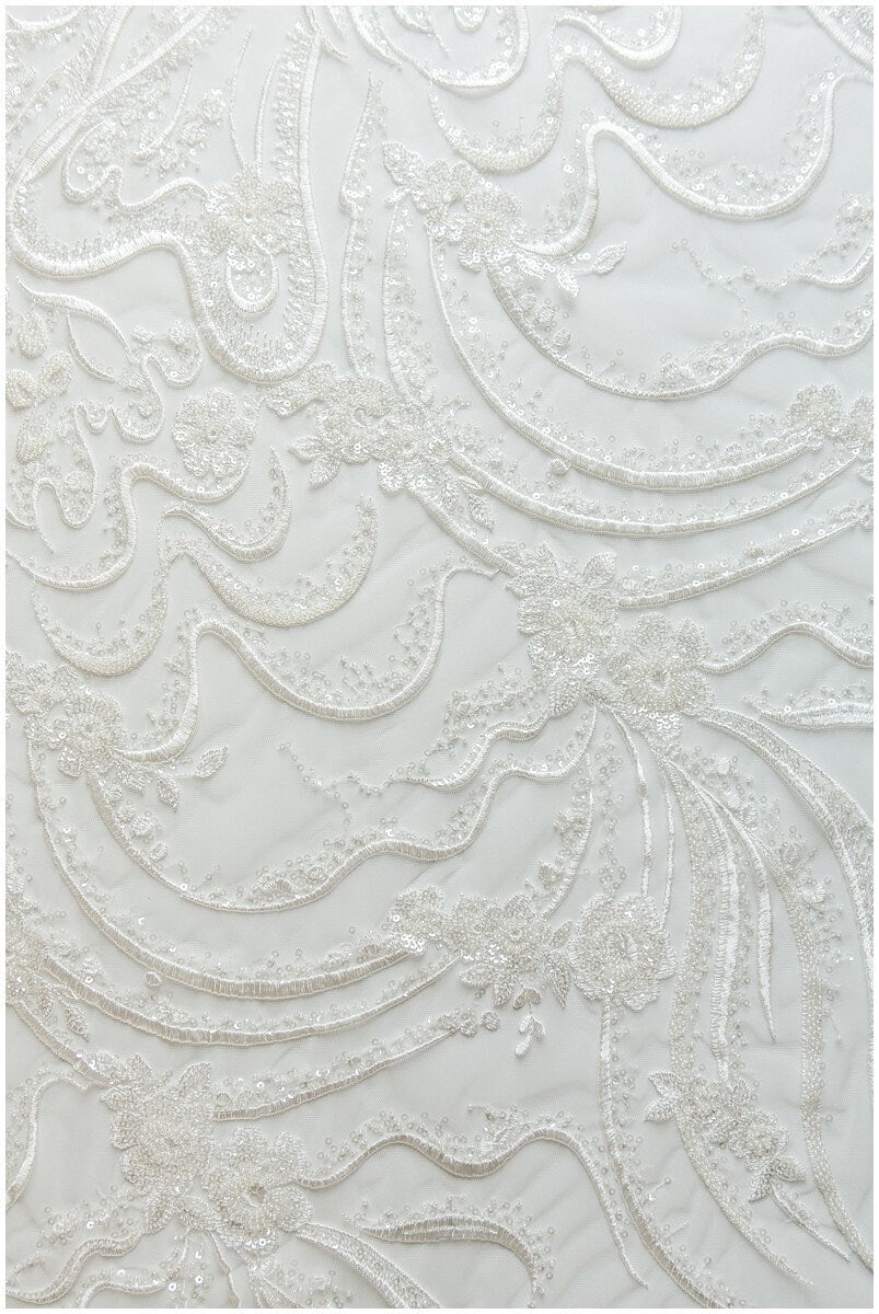 Heavy beaded flower lace fabric, bridal lace fabric, wedding dress lace fabric, floral lace, bridal lace dress, wave lace// L17-110