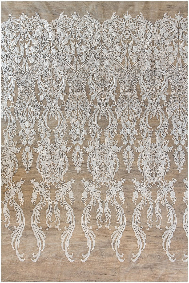 Ornate lace fabric for wedding dresses, bridal lace fabric, wedding dress lace fabric, embroidered lace fabric, floral lace// L17-117
