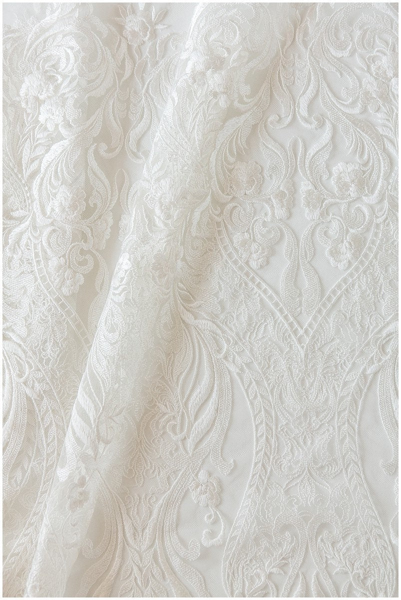 Ornate lace fabric for wedding dresses, bridal lace fabric, wedding dress lace fabric, embroidered lace fabric, floral lace// L17-117