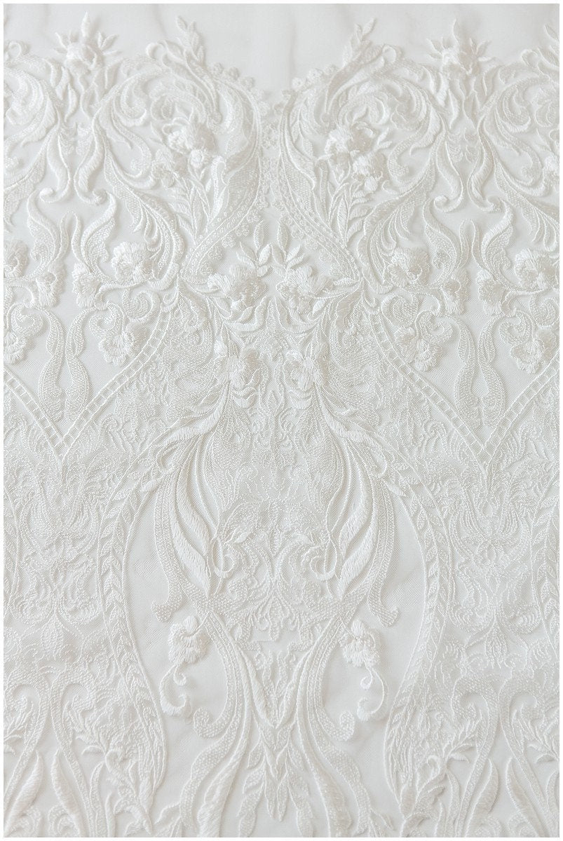 Ornate lace fabric for wedding dresses, bridal lace fabric, wedding dress lace fabric, embroidered lace fabric, floral lace// L17-117