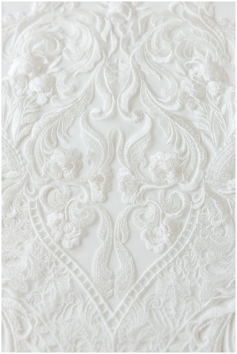 Ornate lace fabric for wedding dresses, bridal lace fabric, wedding dress lace fabric, embroidered lace fabric, floral lace// L17-117