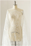 Ornate pattern lace fabric, modern bridal dress lace, sequin lace for wedding dresses, lace fabric with sparkling sequins // L17-093