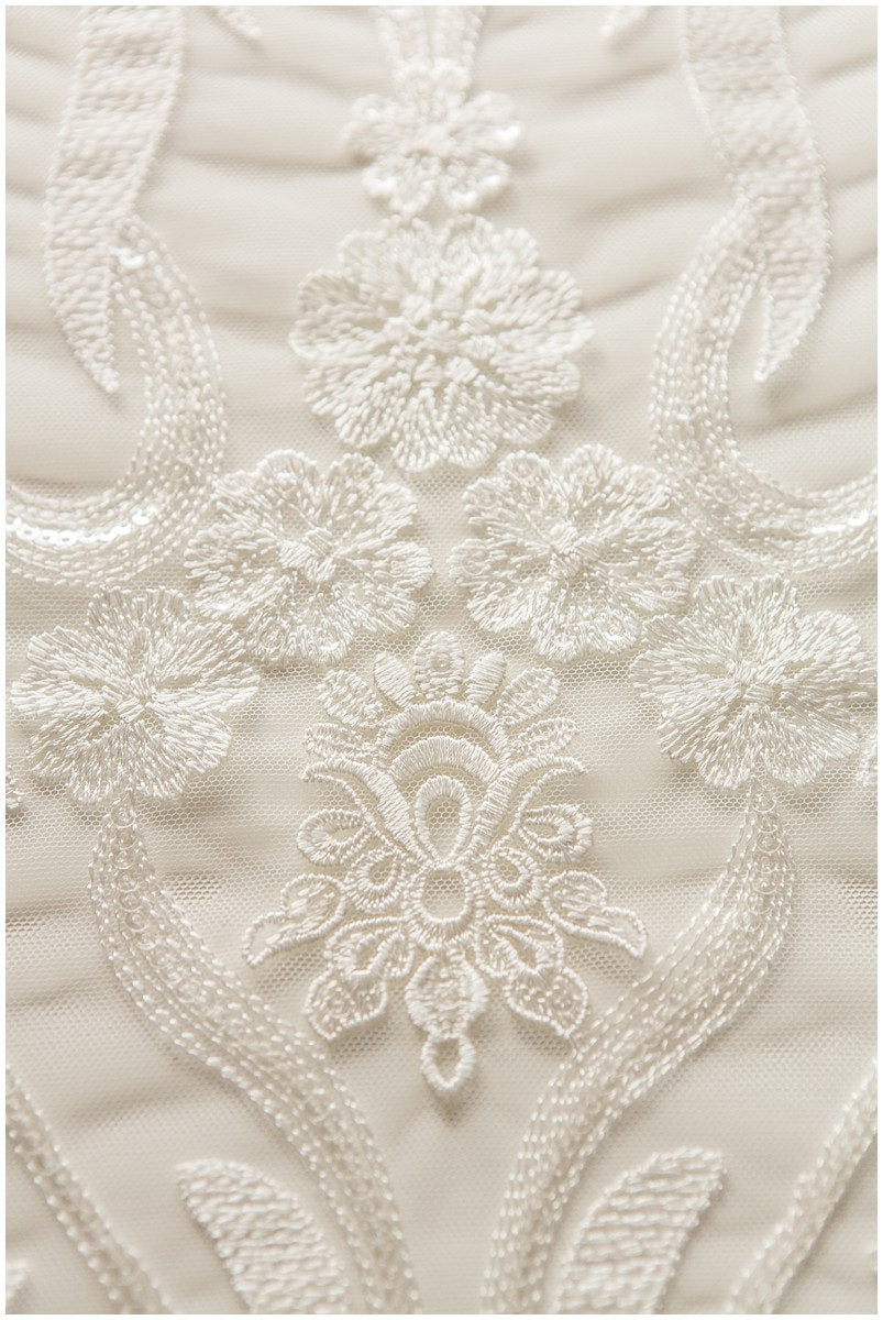 Geometric floral lace off-white/ sequin embroidered floral lace/ bridal dress lace/ soft embroidered lace fabric// L17-097