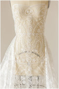 Geometric floral lace off-white/ sequin embroidered floral lace/ bridal dress lace/ soft embroidered lace fabric// L17-097