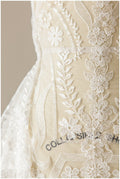 Geometric floral lace off-white/ sequin embroidered floral lace/ bridal dress lace/ soft embroidered lace fabric// L17-097