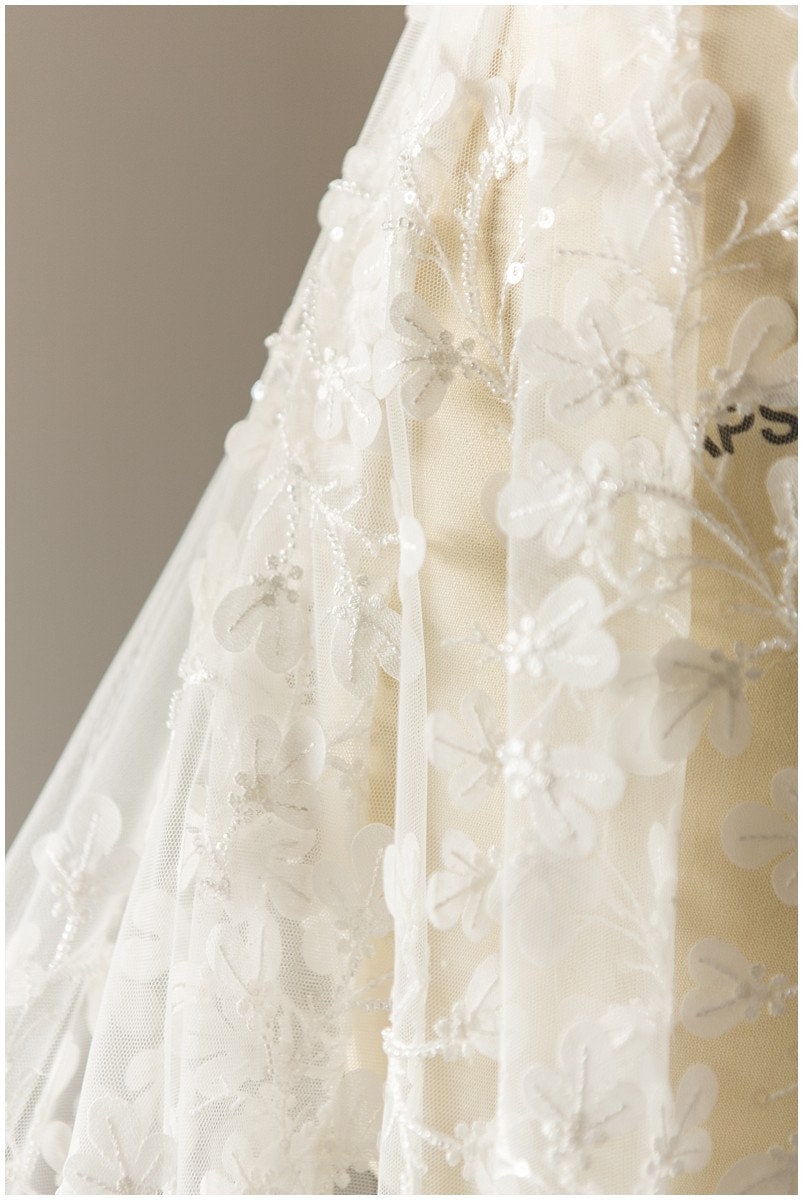 Romantic pearl 3D leaf floral lace, bridal 3D lace fabric, wedding dress lace fabric, pearl floral lace, bridal lace dress// L17-111
