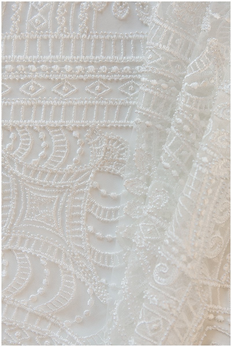 Geometric lace fabric, bridal lace fabric, wedding dress lace fabric, beaded boho lace, bridal lace dress, wave lace// L17-104
