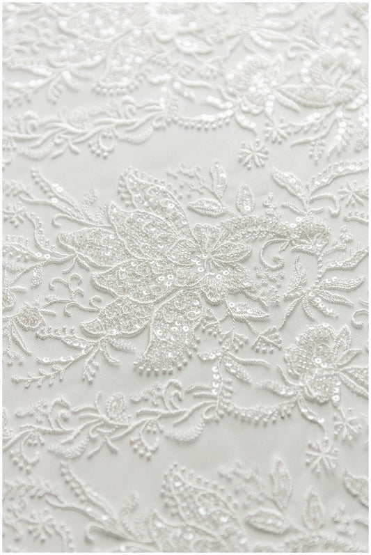 Schwerer Perlen Spitzenstoff, Braut Spitzenstoff, Hochzeitskleid Spitzenstoff, florale Spitze, Braut Spitzenkleid, Wellenspitze// L17-107