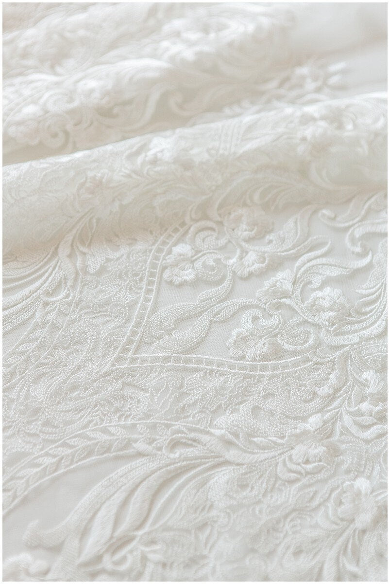 Ornate lace fabric for wedding dresses, bridal lace fabric, wedding dress lace fabric, embroidered lace fabric, floral lace// L17-117