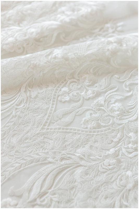 Ornate lace fabric for wedding dresses, bridal lace fabric, wedding dress lace fabric, embroidered lace fabric, floral lace// L17-117