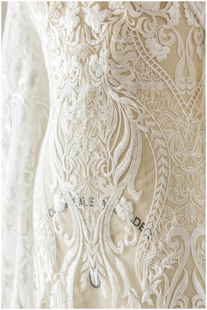 Ornate lace fabric for wedding dresses, bridal lace fabric, wedding dress lace fabric, embroidered lace fabric, floral lace// L17-117