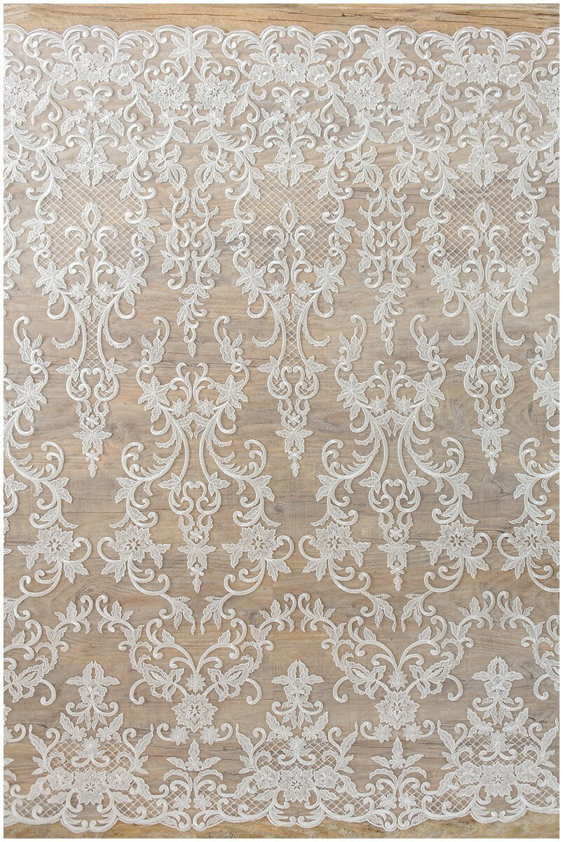 Romantic lace fabric off-white/ modern bridal lace fabric/ embroidered lace/ floral bridal lace/ ornament bridal lace fabric// L17-134