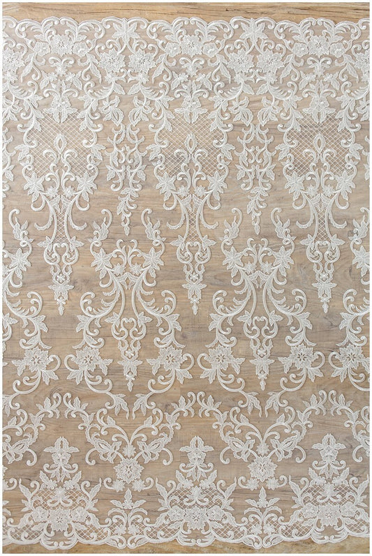 Romantischer Spitzenstoff Off-White/ moderner Braut Spitzenstoff/ bestickte Spitze/ florale Brautspitze/ Ornament Brautspitze Stoff// L17-134