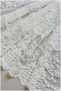 Perlen Brautspitze mit gehäkelten Elementen/ Hochzeitskleid Spitze mit Perlen/ Brautspitze Off-White// L17-145