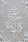 Perlen Brautspitze mit gehäkelten Elementen/ Hochzeitskleid Spitze mit Perlen/ Brautspitze Off-White// L17-145