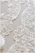 Romantic embroidered lace trim/ floral bridal lace off-white/ veil lace trim// T17-038