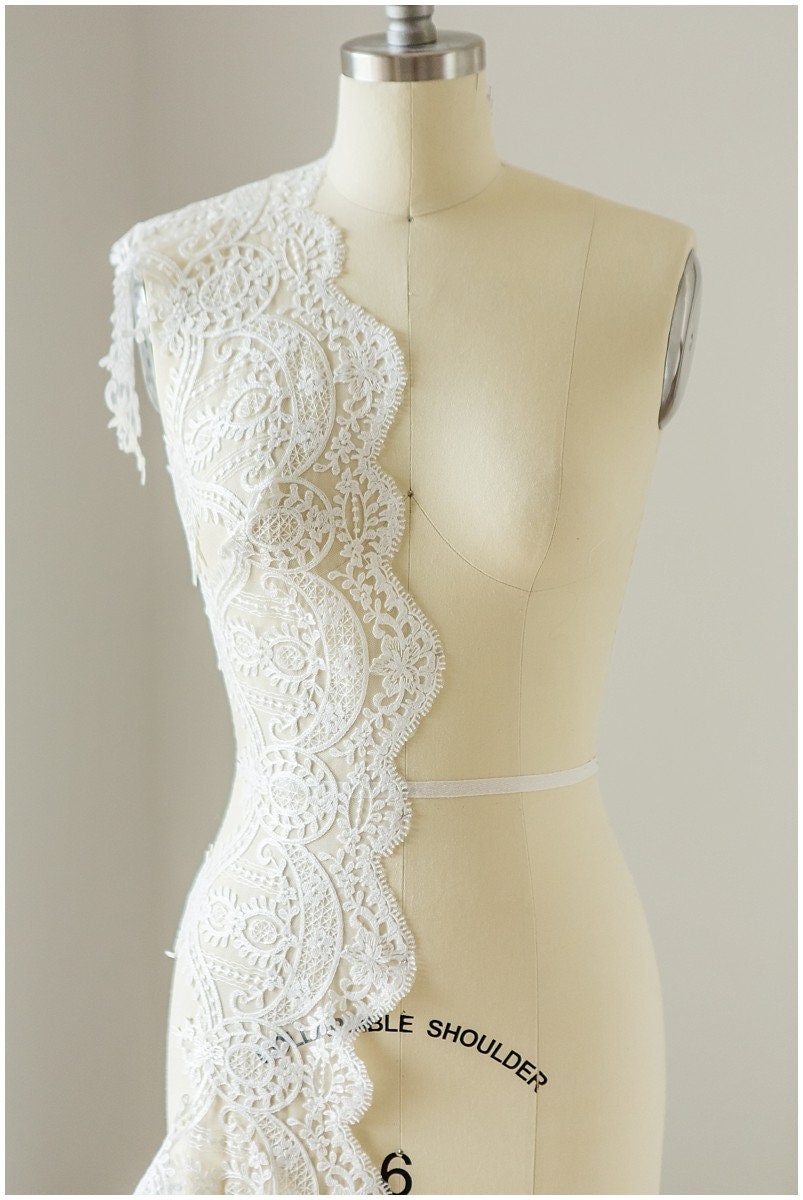 Soft embroidered lace trim/ elegant bridal lace trim/ veil lace trim/ wedding dress lace trim// T17-043