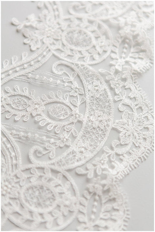 Soft embroidered lace trim/ elegant bridal lace trim/ veil lace trim/ wedding dress lace trim// T17-043