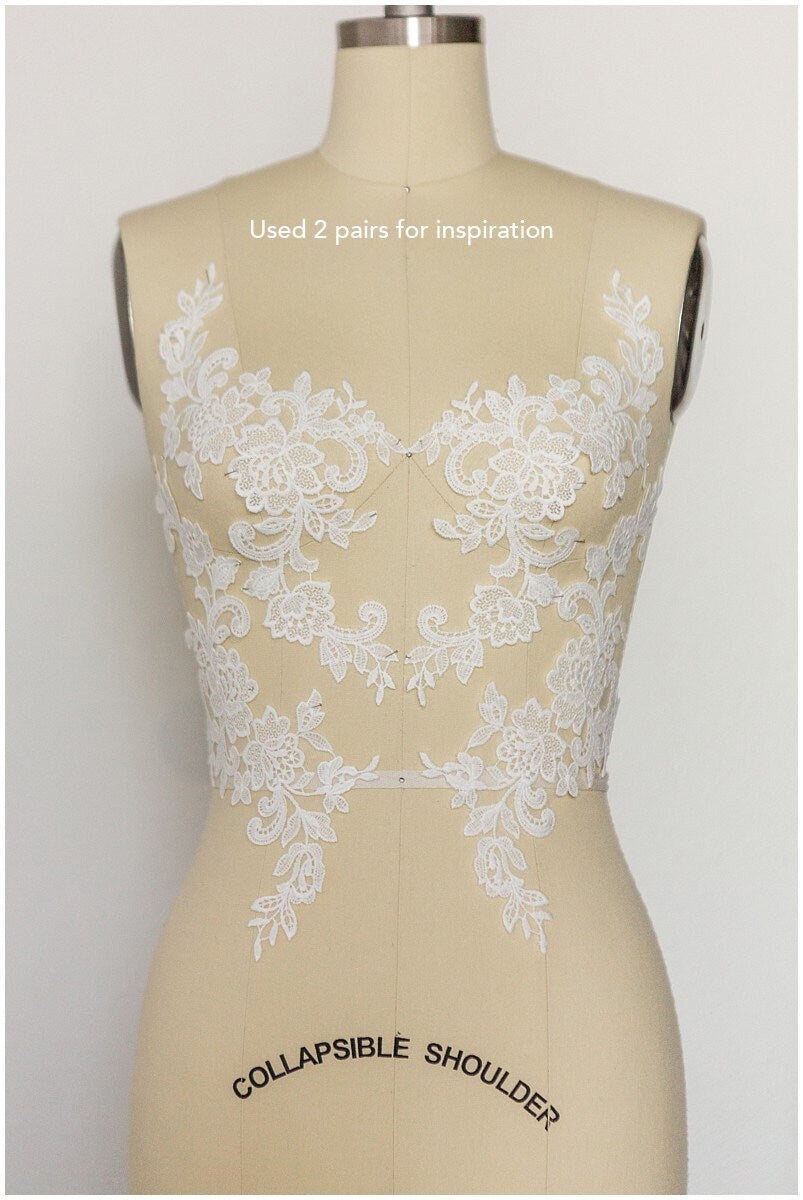 Romantische Blumen Spitzen Applikation, BrautBlüten Applikation, Spitzenblume, Blumen Applikation, Hochzeitskleid Spitzenapplikation, Spitzenblumen Applikation// A17-136