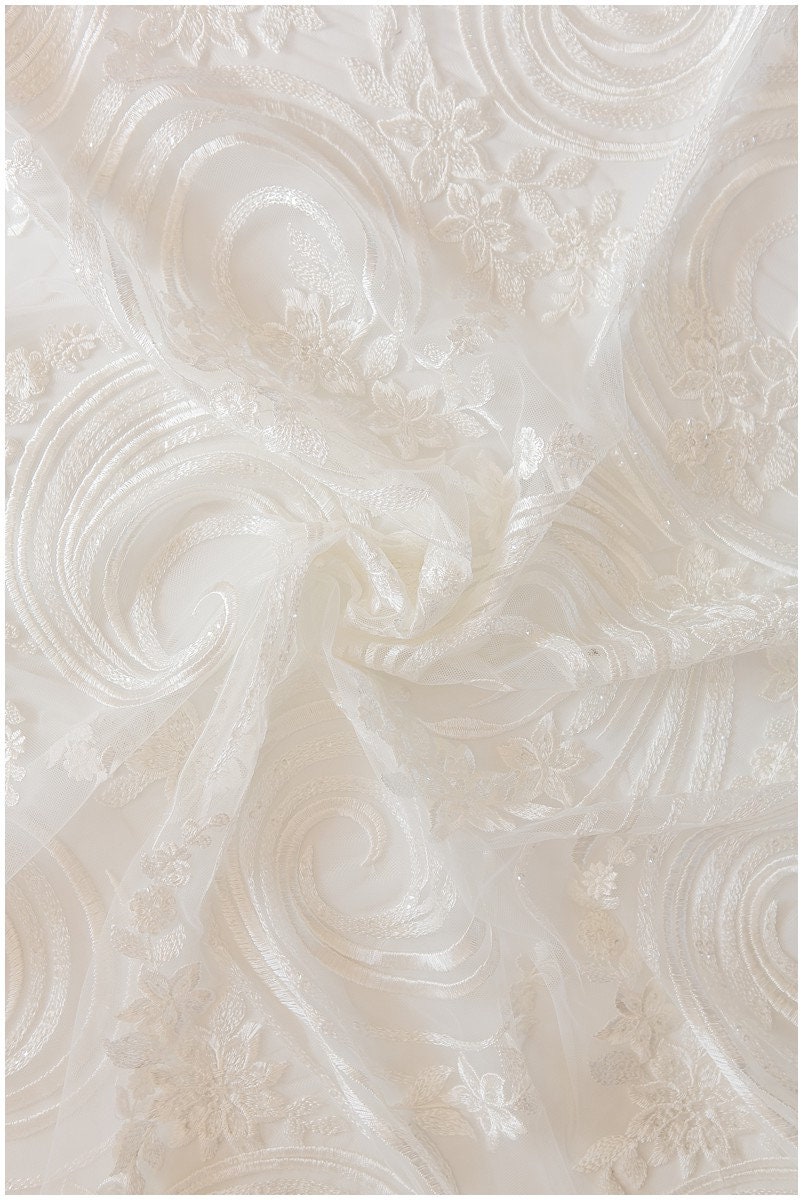 Spiralblüten Spitzenstoff, Braut Spitzenstoff, französische Spitze, bestickte Spitze, Hochzeitskleid Spitzenstoff, Blumenspitze, Paillettenspitze// L17-127