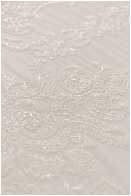 Bestickter Spitzenstoff Off-White/ Boho Brautkleid Spitzenstoff/ bestickte Spitze/ Ornament Brautspitze/ florale Spitze// L17-133