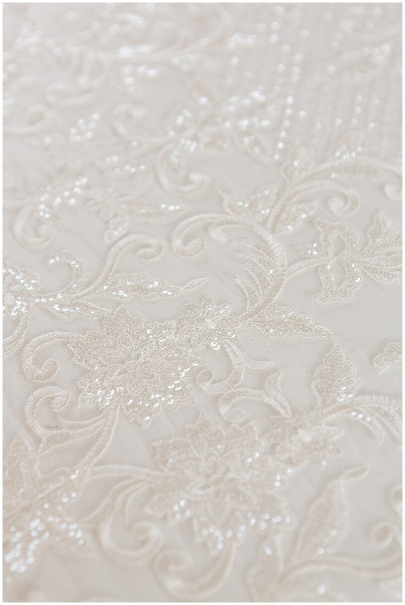 Romantic lace fabric off-white/ modern bridal lace fabric/ embroidered lace/ floral bridal lace/ ornament bridal lace fabric// L17-134
