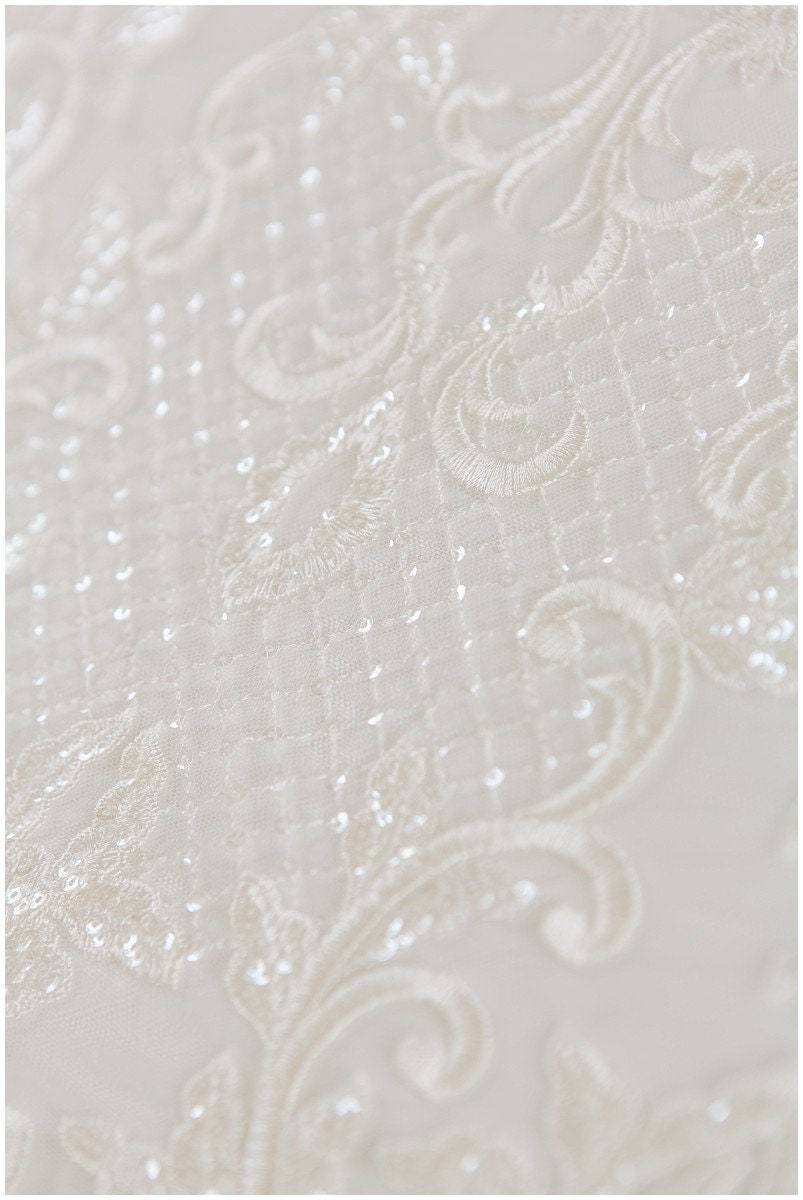 Romantic lace fabric off-white/ modern bridal lace fabric/ embroidered lace/ floral bridal lace/ ornament bridal lace fabric// L17-134
