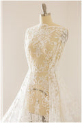 Romantic lace fabric off-white/ modern bridal lace fabric/ embroidered lace/ floral bridal lace/ ornament bridal lace fabric// L17-134