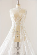Braut Spitzenstoff Off-White/ verschnörkelte Brautspitze/ bestickte Spitze/ florale Brautspitze/ Boho Hochzeitskleid Spitze/ florale Spitze mit Pailletten// L17-135