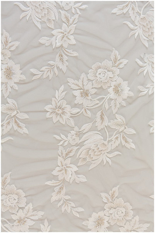 Romantischer Blumen Spitzenstoff Off-White/ Blumen Brautspitze/ bestickte florale Brautspitze/ Hochzeitskleid Spitze// L17-138