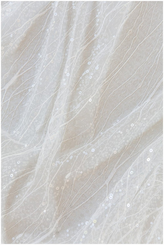 Paillettenspitze Off-White/ Braut Spitze mit Pailletten/ Spitzenstoff mit Wellenmuster// L17-139