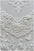 Perlen Brautspitze mit gehäkelten Elementen/ Hochzeitskleid Spitze mit Perlen/ Brautspitze Off-White// L17-145