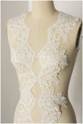 2yds milk silk embroidered lace trim/ elegant bridal lace off-white/ wedding dress lace trim// T17-058
