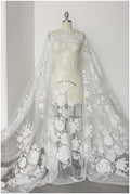 Bridal lace fabric off-white/ large flower lace/ rose petal lace fabric/ wedding dress lace/ bridal gown lace// L17-162