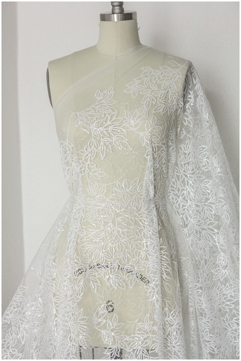 Pailletten Spitzenstoff, gefrorene Spitze, Brautspitze Stoff, Brautkleid Spitze, Couture Spitzenstoff, Spitzenkleid, Boho Braut Spitze// L17-163