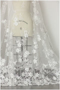 3D Blumen Spitzenstoff mit Perlen/ Hochzeitskleid Spitze Off-White/ weicher 3D Spitzenstoff/ Pailletten Spitzenstoff// L17-167