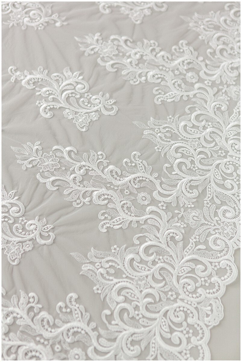 Heavy Embroidered Lace Fabric/ Bridal Lace Off-White/ Wedding Dress Lace/ Wedding Lace// L17-169
