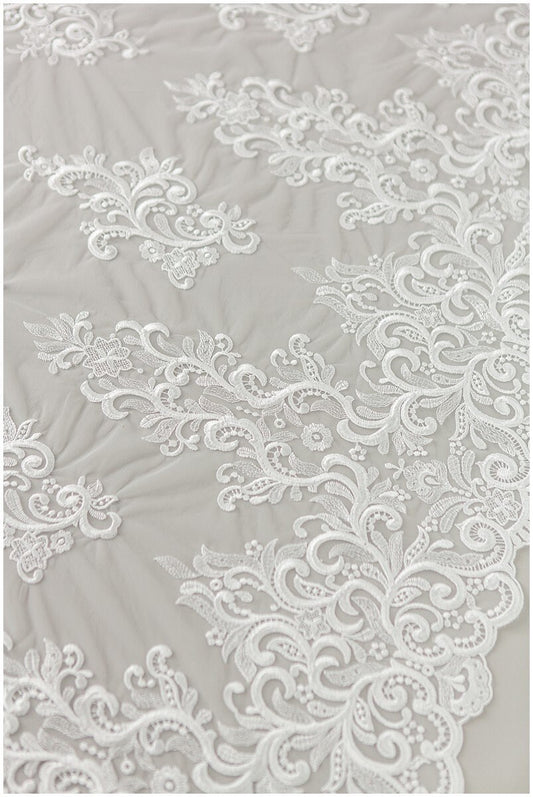 Schwerer bestickter Spitzenstoff/ Brautspitze Off-White/ Hochzeitskleid Spitze/ Hochzeitsspitze// L17-169
