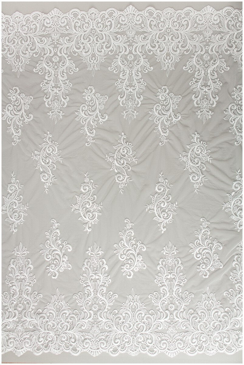 Heavy Embroidered Lace Fabric/ Bridal Lace Off-White/ Wedding Dress Lace/ Wedding Lace// L17-169