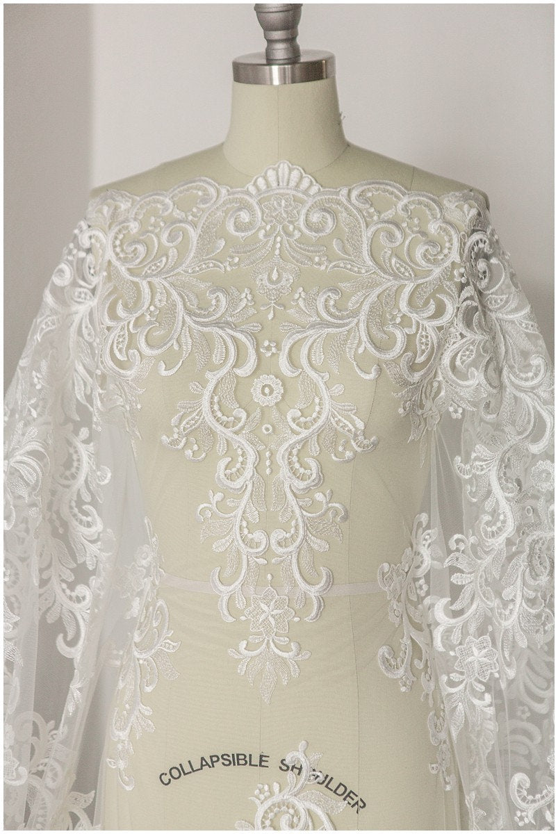 Heavy Embroidered Lace Fabric/ Bridal Lace Off-White/ Wedding Dress Lace/ Wedding Lace// L17-169