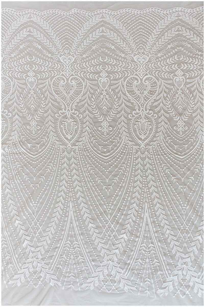 Soft embroidered boho lace fabric/ wedding lace fabric off-white/ boho wedding dress/ bridal lace fabric/ vintage lace// L17-173