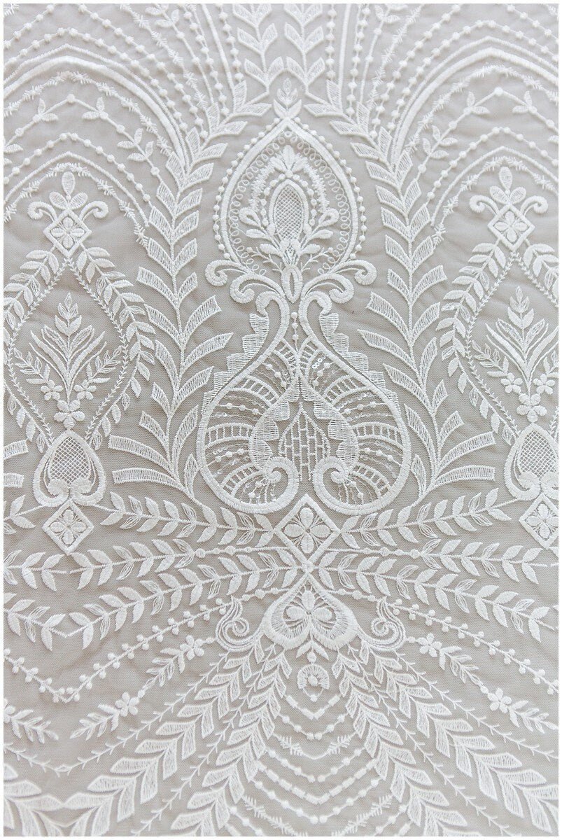 Soft embroidered boho lace fabric/ wedding lace fabric off-white/ boho wedding dress/ bridal lace fabric/ vintage lace// L17-173