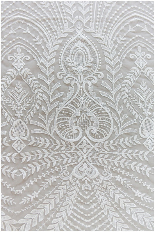 Soft embroidered boho lace fabric/ wedding lace fabric off-white/ boho wedding dress/ bridal lace fabric/ vintage lace// L17-173