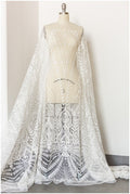 Soft embroidered boho lace fabric/ wedding lace fabric off-white/ boho wedding dress/ bridal lace fabric/ vintage lace// L17-173